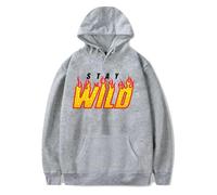 Trconk Ben Azelart Stay Wild Merch Hoodies Drawstring Pocket Printed Long Sleeve Sweatshirts Unisex Couple Pullover Hoodies For Men Women XS~4XL-Grey||XL