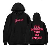 Trconk Gracie Abrams I've Missed You Im Sorry Tour Merch Hoodies Unisex Pocket Drawstring Long Sleeve Sweatshirt Fashion Printed Pullover Hoodies For Men Women XS~4XL-black||XXL