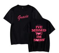 Trconk Gracie Abrams I've Missed You Im Sorry Tour Merch T-shirts Casual Unisex Short Sleeve Oversized Cotton T-shirts For Men Women XS~4XL-black||M