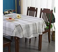 Trczzone Oval Rustic Checkered Tablecloth Beige and Brown Heavy Duty Embroidery Fabric Cloth Wrinkle Resistant Washable Kitchen Living Room Home Decoration 60 x 84 inches