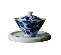 TRDEWR 100ml Pure Handpainted Persimmon Ceramic Tea Tureen Blue and White Covered Bowl with Cover Maker Gaiwan Kung Fu Ceremony Elegance is Timeless