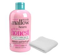 TreacleMoon Marshmallow Hearts Shower and Bath Gel 500ml with White Washcloth - Sweet Scented Moisturizing Body Cleanser - Spa Gift for Women Self Care or Relaxation