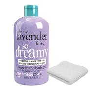 TreacleMoon Sleepy Lavender Fairy Shower and Bath Gel 500ml with Exfoliating White Washcloth - Soothing Scented Spa Gift for Women