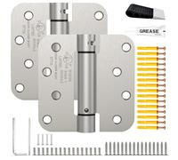 Treasem 2 Pack Self Closing Door Hinges Kit, 4 Inch Spring Loaded Hinges with Door Stopper, Lubricant, 16 Anchors for Stripped Screw Holes, 5/8" Radius, Adjustable Tension, UL Listed, Satin Nickel