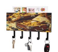 Treasure and Parrot Decorative Mail and Key Holder for Wall Hanger Organizer with 5 Hooks Small Wall Mounted Hold