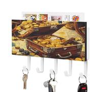 Treasure and Parrot Decorative Mail and Key Holder for Wall Hanger Organizer with 5 Hooks Small Wall Mounted Hold