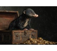 Treasure Anteater Gold Coin Wooden Jigsaw Puzzle,1000pc,Nathan Treasure Chest Scene