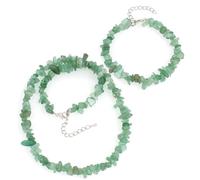 Treasure Bay Beautiful Natural Blue Turquoise, Sapphire Jade Gemstone Chips Necklace and Bracelet Set for Women and Girls (Green Aventurine)