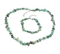 Treasure Bay Beautiful Natural Blue Turquoise, Sapphire Jade Gemstone Chips Necklace and Bracelet Set for Women and Girls (Amazonite)