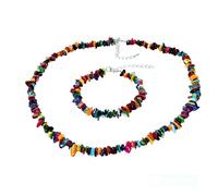 Treasure Bay Beautiful Natural Blue Turquoise, Sapphire Jade Gemstone Chips Necklace and Bracelet Set for Women and Girls (Multicolour - Shell Beads)