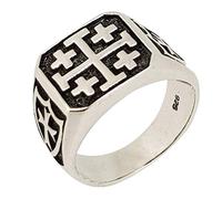 Treasure Bay Classic Large Sterling Silver Ring For Men Viking Shield and Cross Ring (R)