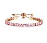 Treasure Bay Crystal Adjustable Tennis Bracelet For Women | 14K Gold Plated Cubic Zirconia Classic Tennis Bracelet for Girls (Pink - Rose Gold Plated)