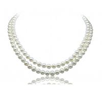 Treasure Bay Double Strand Pearl 6-7mm White Natural Cultured Freshwater Necklace For Women Ladies and Girls with Silver Secure Lock Clasp