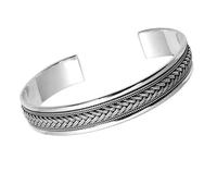 Treasure Bay Handmade Men's 925 Sterling Silver Bangle Bracelet | Solid Silver Cuff with Intricate Braided Design | Adjustable 18.5cm-22cm