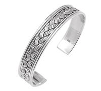 Treasure Bay Men's Silver Bangle Bracelet - Solid 925 Sterling Silver Braided Detail Cuff bangle For Men