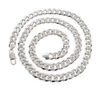Treasure Bay Mens Silver Chain Necklace - Heavy Solid 925 Silver 9.2mm Curb Chain for Men, Italian Curb Cuban Chain Necklace for Men, Biker Chain In 50cm 52cm 55cm and 60cm (60)