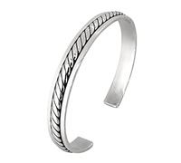 Treasure Bay Mens Solid 925 Sterling Silver Bangle Bracelet | Classic Braided Silver Bangle Cuff Bar Wristband for men
