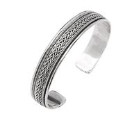 Treasure Bay Men's Solid Silver Bangle Bracelet | 12mm Celtic Braid 925 Sterling Silver Bangle Adjustable Size