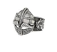 Treasure Bay MENS Viking Helmet Ring - Sterling Silver Gjermundbu Helmet Ring Norse Nordic Vikings 925 Sterling Silver Ring (W)