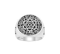 Treasure Bay Men's Women's Constellation Tarot Hexagram Talisman Solomon Seal Kabbalah Hermetic Zodiac Amulet Handmade 3D Ring Solid Sterling Silver 925 Ring Size: N, P, R, T, W, Y, Z (Y)