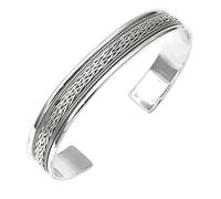 Treasure Bay Mens Womens Silver Bangle Bracelet - Solid 925 Sterling Silver Braided Bangle for Men Adjustable size