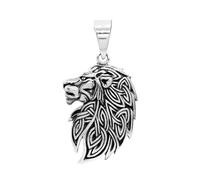 Treasure Bay Men's & Women's Silver Pendant - 925 Sterling Silver Celtic Lion Head Necklace - Viking Norse Amulet Neo-Pagan Jewellery