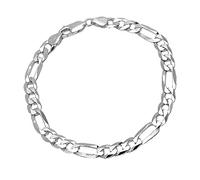 Treasure Bay Mens Womens Sterling Silver Figaro Chain Bracelet Made in Italy Width: 6.2mm (21)