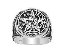 Treasure Bay Men's Women's Tetragrammaton Ring, Solomon Seal Sacred Talisman Protective Amulet Ring, Pentagram Magic Ring 925 Sterling Silver Ring Size: N, P, R, T, W, Y, Z (R)
