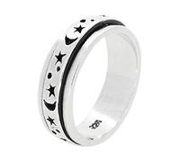 Treasure Bay Stars and Moon 6MM 925 Sterling Silver Spinner Ring Stress Relief Ring For Women and Girls Size L M N P R (L)