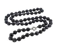 Treasure Bay Women's 12mm Natural Gemstone Necklace 90cm Long Beaded Necklace for Women (BLACK)