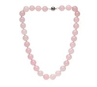 Treasure Bay Women's Gemstone Necklace - Handmade 12mm Natural Gemstone Beaded Necklace Magnetic Clasp Pink Agate, Red Jade, Dark Magenta, Royal Blue (Pink Roze Quartz)