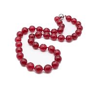 Treasure Bay Women's Gemstone Necklace - Handmade 12mm Natural Gemstone Beaded Necklace Magnetic Clasp Pink Agate, Red Jade, Dark Magenta, Royal Blue (Deep Magenta)