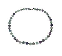 Treasure Bay Women's Handmade Gemstone Beaded Necklace 8mm Natural Rose Quartz, Tiger's Eye, Aquamarine, Agate necklace for Women Ladies and Girls (Fluorite)