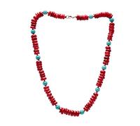 Treasure Bay Women's Necklace | Handmade Natural Red Coral and Turquoise Gemstone Beaded Necklace