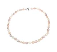 Treasure Bay Women's Pearl necklace - Elegant and Classic 7-8mm Rice Shape Natural Pearl Necklace 46cm Colour Choice White/Pink/Black/Grey/Purple/Multicolour (Pink-White-Purple)