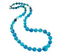 Treasure Bay Women's Stunning 6-12mm Natural Gemstone Beaded Necklace | Blue Green Black Pink Multicolour Agate, Blue Turquoise Necklace For Women (Faceted Blue Agate)