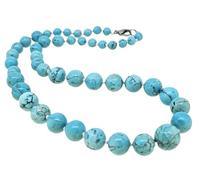 Treasure Bay Women's Stunning 6-14mm Natural Gemstone Beaded Necklace | Blue Green Black Pink Multicolour Agate, Blue Turquoise Necklace For Women (Blue Turquoise)
