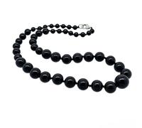 Treasure Bay Women's Stunning 6-14mm Natural Gemstone Beaded Necklace | Blue Green Black Pink Multicolour Agate, Blue Turquoise Necklace For Women (Black agate)