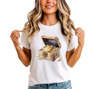 Treasure Chest Gold Coins Womens Graphic T-Shirt Adventure Treasure Hunting Tee