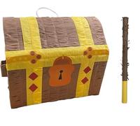 Treasure Chest Pinata for Kids Parties - Includes Bashing Stick & Blindfold - Fill Your Own Pirate Themed Party Game Decoration Pinatas - Fun Birthday Activity for Boys & Girls - 30cm x 21.5cm x 32cm