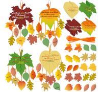 Treasure Cove Fall Christian Crafts for Kids Thankful Leaves Craft Kits DIY Fall Leaves Hanging Ornaments with Strings for Autumn Thanksgiving Sunday School Home Decoration 16 Sets
