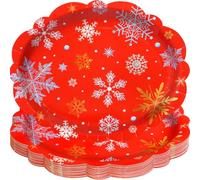 Treasure Cove Winter Oval Paper Plates Snowflake Christmas Disposable Plates Red and White Dinner Party Platter Tableware Decorations for Xmas Holiday Party Supplies 24Pcs 10" x 12"