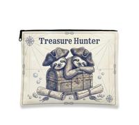 Treasure Hunter Makeup Bag, Nautical Vintage Cosmetic Pouch for Travel, Portable Canvas Zipper Organizer, Perfect for Summer Adventures, beige, 7x9 Inch, Treasure