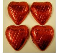 Treasure Island Sweets Ltd Red Chocolate Hearts 1Kg Box - Real Milk Chocolate Approx. 160 Hearts All Red Foil