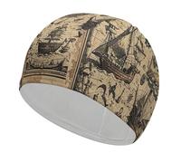 Treasure Map Maritime Pirate Bathing Cap High Elasticity Swimming Caps Fit Both Long Hair Short Hair Comfortable Large Shower Cap for Drag Reduction and Hair Protection