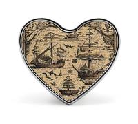 Treasure Map Maritime Pirate Brooch Elegant And Graceful Heart Lapel Pin Heart Shape Pinback Button Badge Love Printed Cute Badge Button Pin Fashion Broochs for Backpack Jacket Clothes