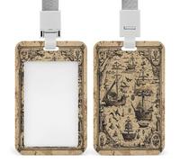 Treasure Map Maritime Pirate ID Badge Holder Vertical Hanging ID Card Holder Clear Plastic Name Tag Holders Badge Sleeve Name Badge Holders Waterproof Name Card Holder for Nurse Officer