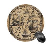 Treasure Map Maritime Pirate Mouse Pad Portable Round Gaming Mouse Pad Cute Small Computer Mouse Mat Decoration Non-Slip Gaming Mousepad for Home Office Work 7.8 X 7.8 Inch