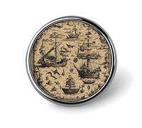 Treasure Map Maritime Pirate Round Badge Personalized Metal Lapel Pin Badges Fit Clothing Bags Hat Humorous Printed Brooch Badge Party Decorations Accessories for Men Women