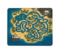 Treasure Map Small Mouse Pad, Cartoonish Playful Pirate Ship Skull Adventure Blue Square Rubber Washable Portable Cloth Mousepad Desk Decor for Office Home Dorm Laptop 8x10 Inch